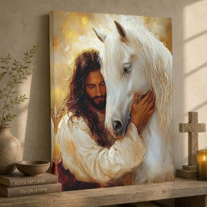 Jesus with White Horse Canvas Art: Spiritual Christian Decor