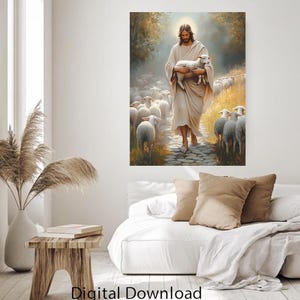 Jesus the Good Shepherd Canvas Print – Christian Wall Art, Religious Home Decor, Inspirational Digital Download