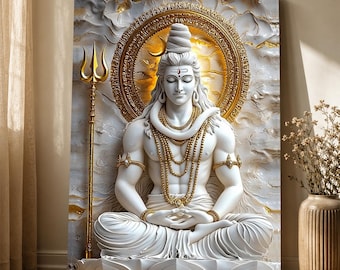 Lord Shiva Meditation Canvas Art: Hindu God Spiritual Print