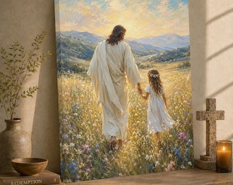 Jesus and Little Girl Canvas Print – Christian Faith Wall Art