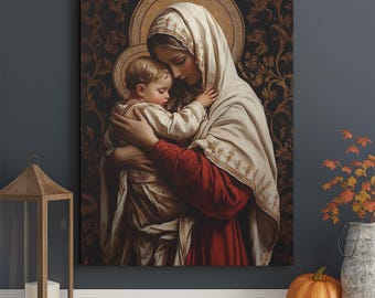 Holy Virgin Mary and Baby Jesus Canvas Print, Catholic Wall Art