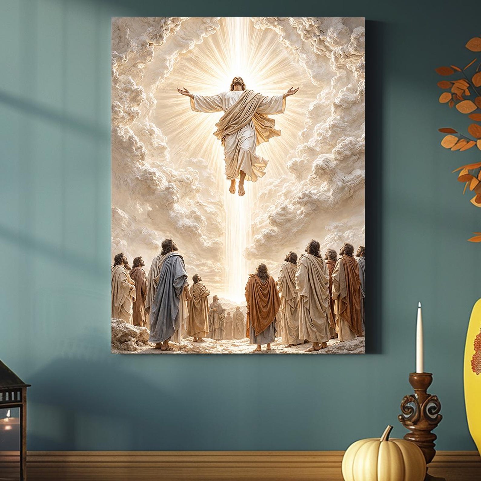 Jesus Ascension Canvas Wall Art | Risen Christ Heaven Scene Painting ...
