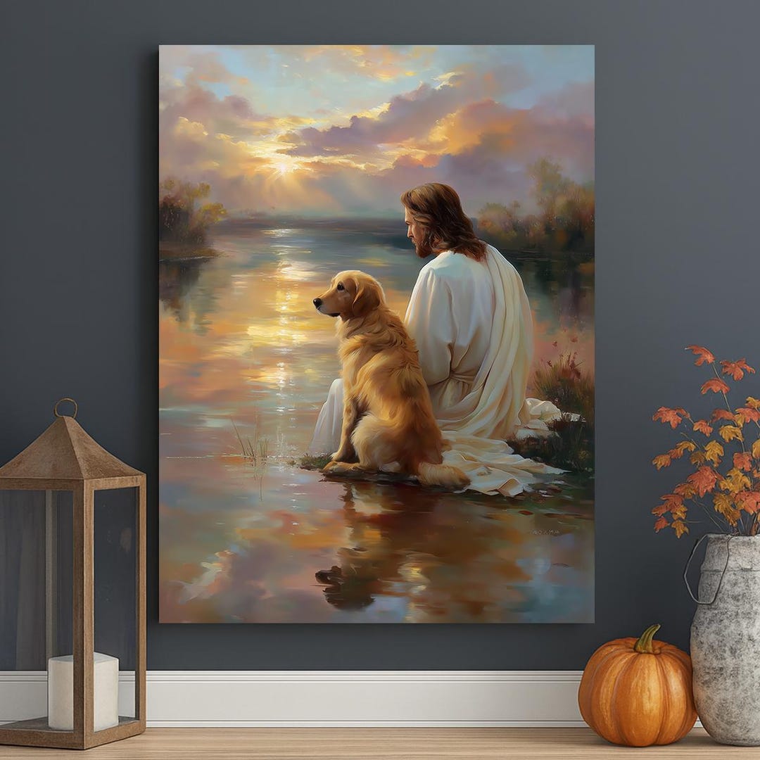 Jesus With Dog Canvas Art | Christian Wall Decor | Peaceful Faith ...