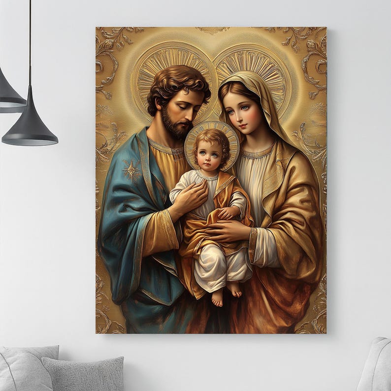 Holy Family Canvas Wall Art – Jesus Mary Joseph Religious Painting ...