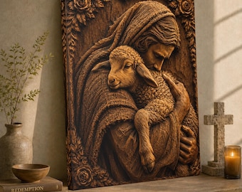 Jesus Holding Lamb Canvas Print, The Good Shepherd Wall Art, Christian Canvas Decor, Religious Artwork, Faith Based Gift