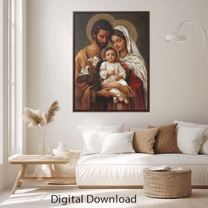 Heilige Familie Digitaler Download - Jungfrau Maria, Jesuskind und St. Joseph Kunstwerk, christliche Wandkunst, religiöses Wohndekor