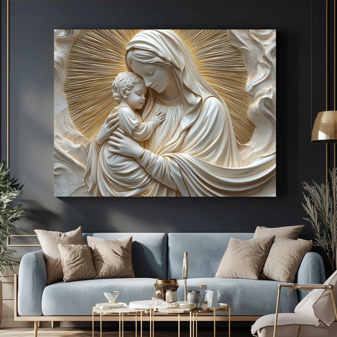 Mother Mary and Baby Jesus Canvas | Christian Spiritual Wall Art - Etsy