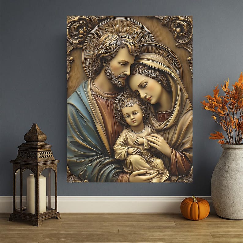 Holy Family Canvas Wall Art: 3D Relief Catholic Christian Artwork Decor ...