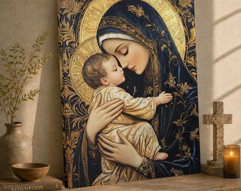 Virgin Mary and Baby Jesus Canvas Print | Religious Home Decor
