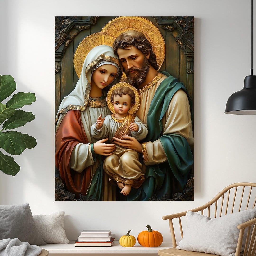Holy Family Canvas Wall Art, Jesus Mary Joseph Painting, Catholic ...
