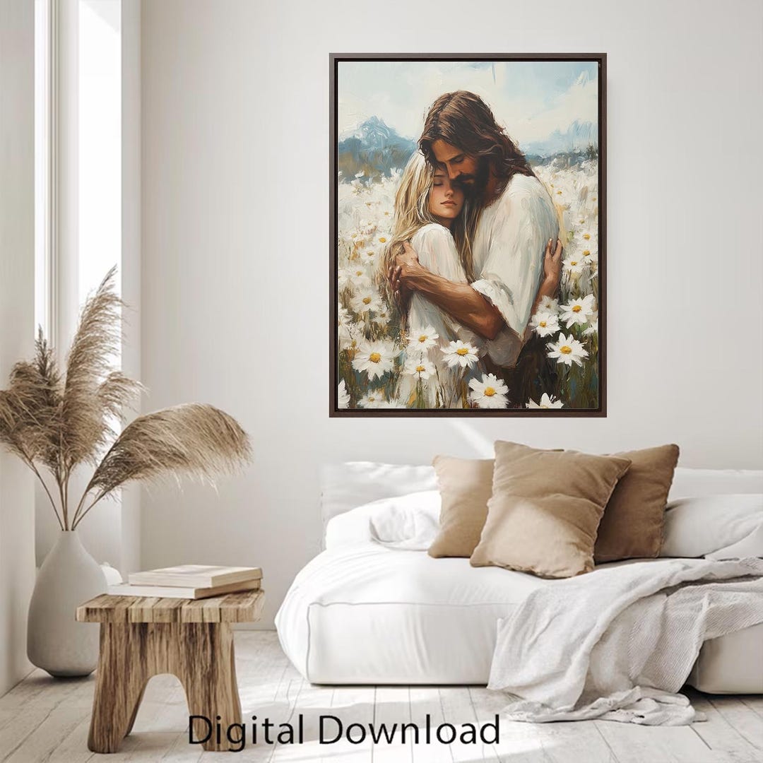 Digital Download - Jesus and Woman in a Field of Daisies Oil Painting ...