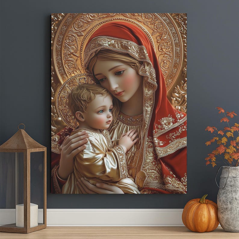 Virgin Mary and Baby Jesus Canvas Print, Religious Wall Art - Etsy