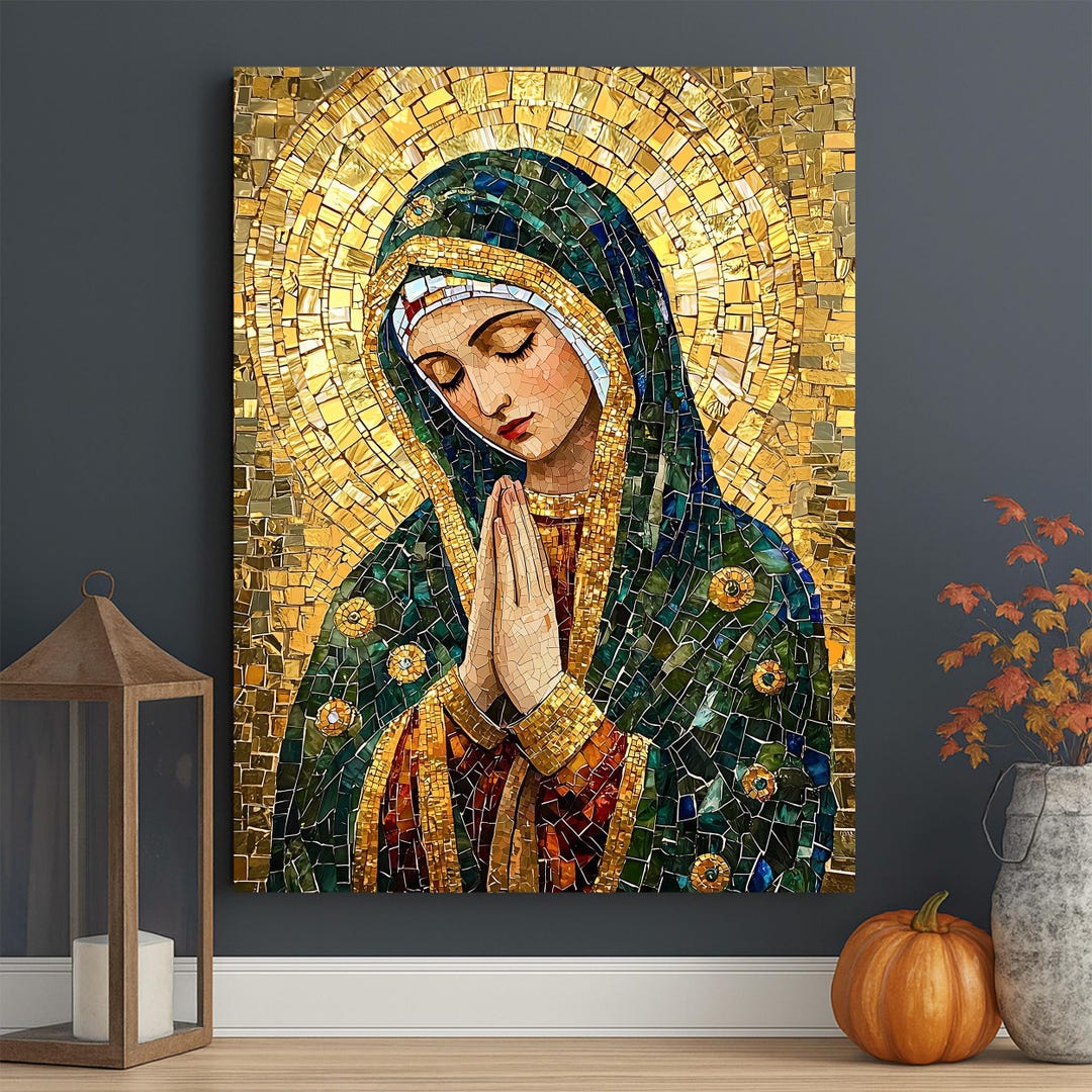 Our Lady of Guadalupe Canvas – Virgin Mary Mosaic Gold Stained Glass ...