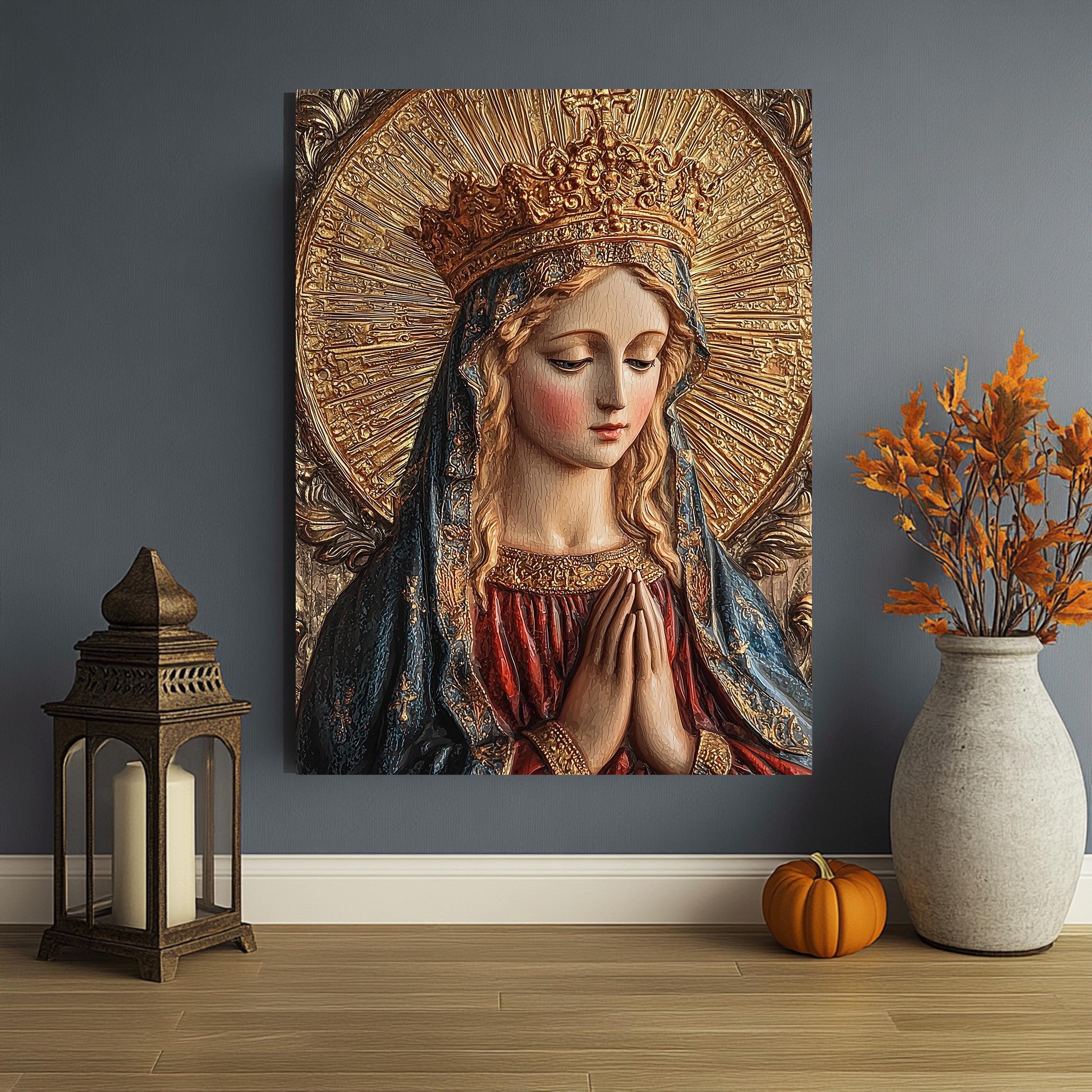 Crowned Virgin Mary Canvas – Catholic Religious Wall Art - Etsy