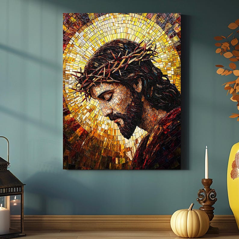 Jesus Christ Crown of Thorns Canvas – Religious Mosaic Wall Art - Etsy