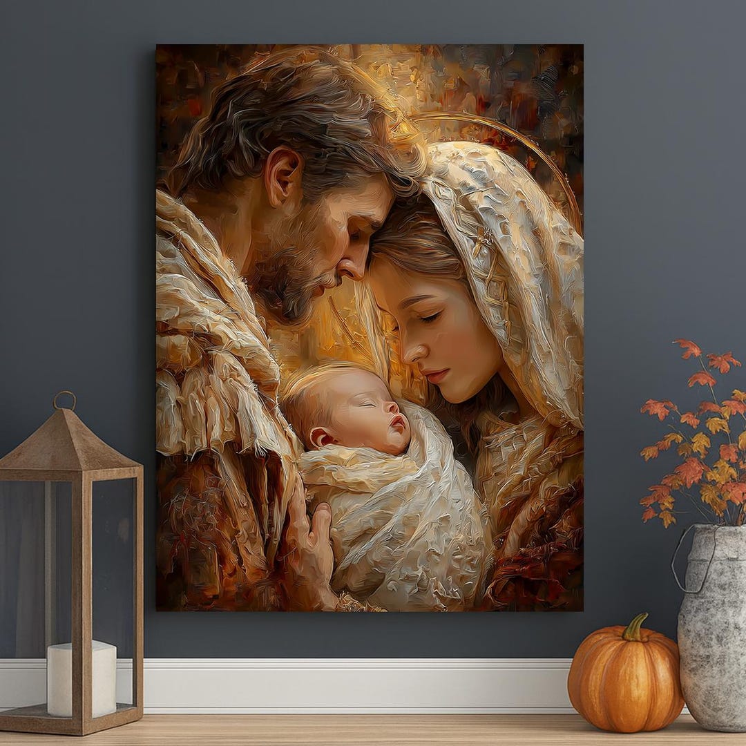 Holy Family Canvas Wall Art | Mary Joseph Baby Jesus Painting ...
