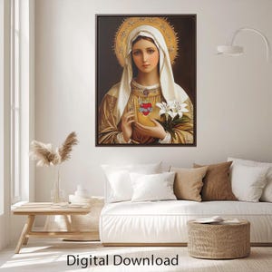 Immaculate Heart of Mary Digital Download - Virgin Mary Wall Art, Catholic Home Decor, Religious Inspirational Artwork