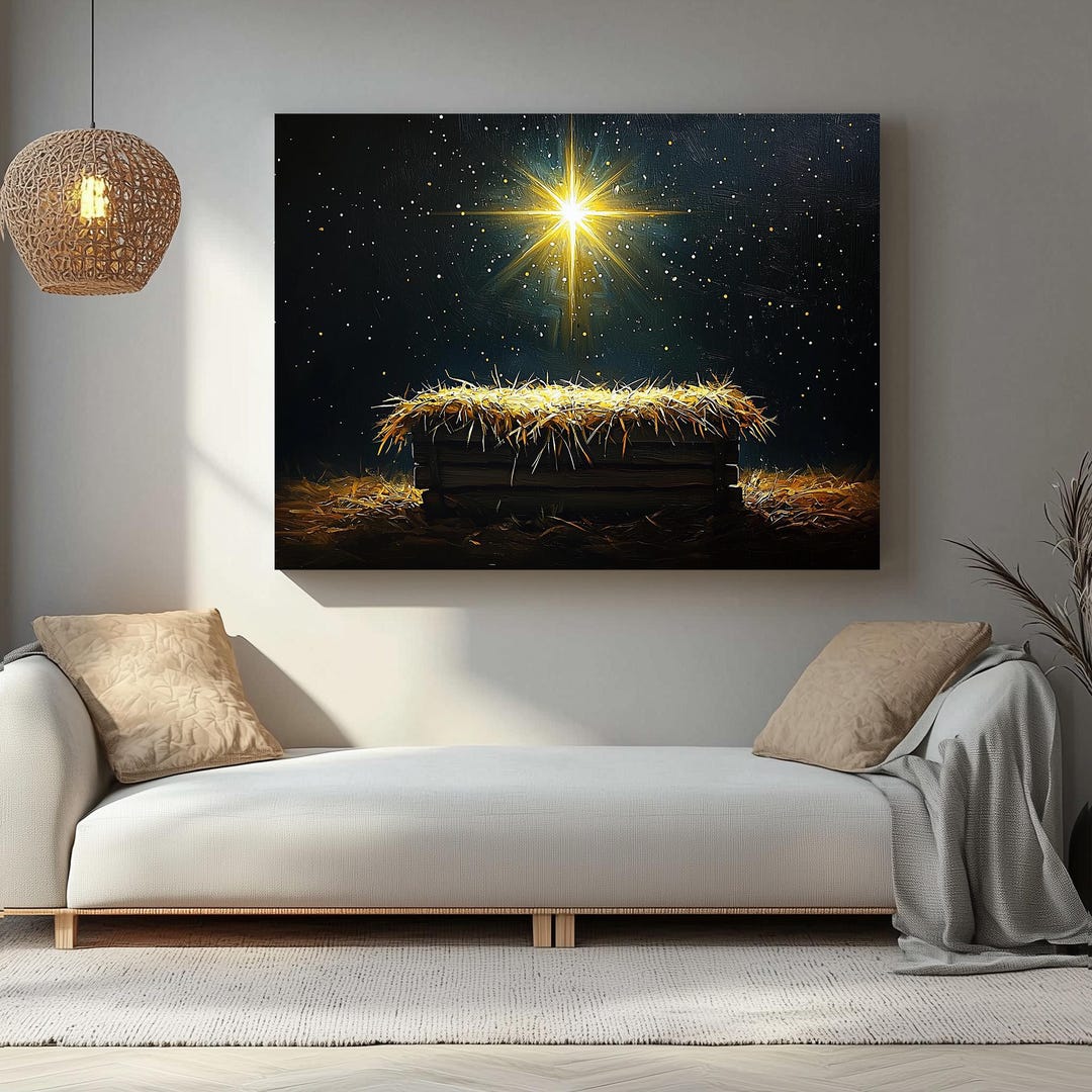 Star of Bethlehem Canvas – Empty Manger Christmas Wall Art, Christian ...