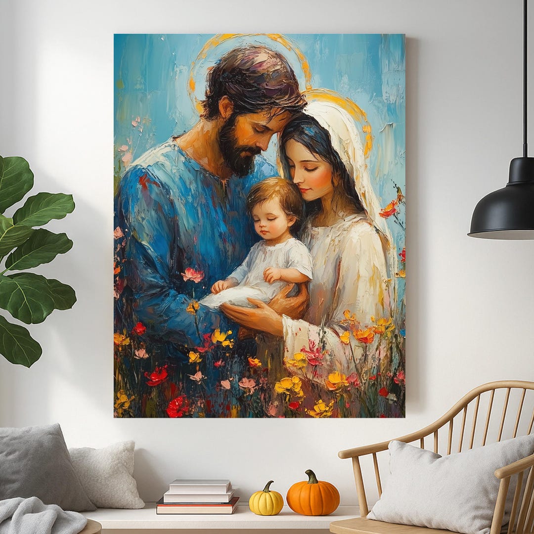 Holy Family Canvas – Jesus, Mary & Joseph Painting | Christian Wall Art ...