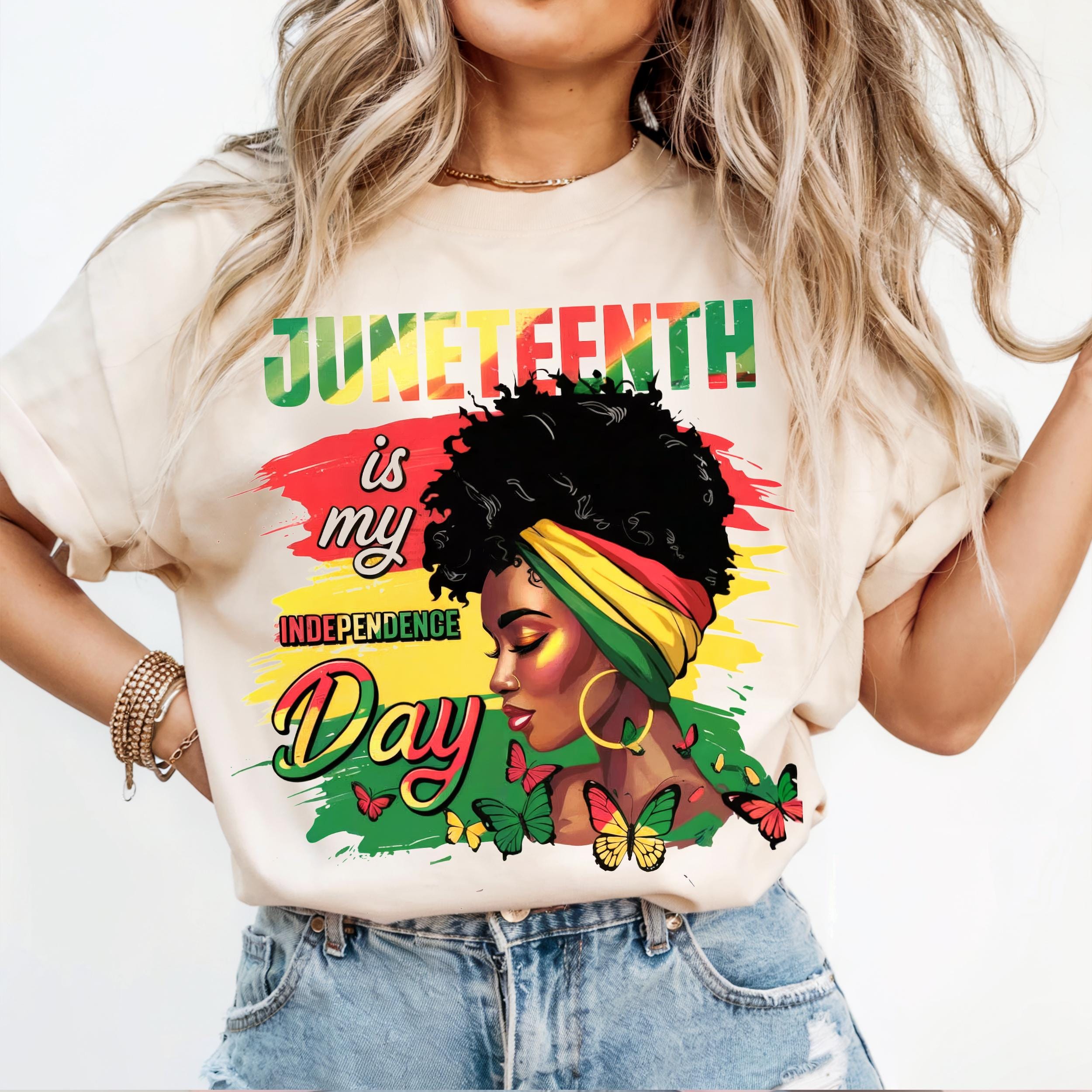 Juneteenth Independence Day PNG, Black Girl Pride digitale kunst, Afro rasta headwrap sublimatieontwerp