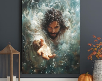 Jesus Reaching Hand Canvas – Christian Wall Art, Inspirational Print