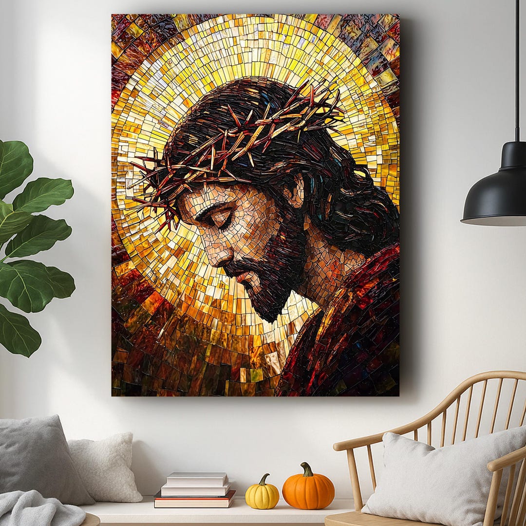 Jesus Christ Crown of Thorns Canvas – Religious Mosaic Wall Art - Etsy