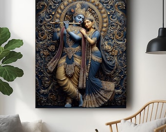 Radha Krishna Canvas Fabric Wall Art, Hindu Spiritual Couple Painting, Divine Love Decor, Indian Religious Art Print