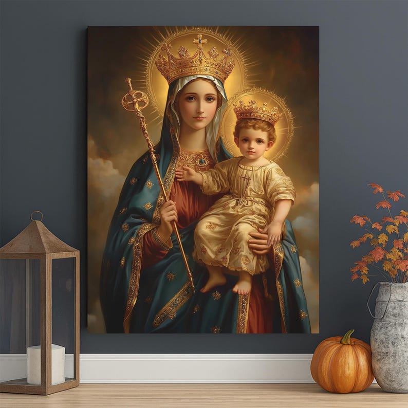 Virgin Mary and Child Jesus Canvas, Madonna With Crown, Catholic ...