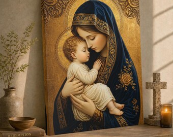 Virgin Mary and Baby Jesus Canvas Print | Catholic Home Decor