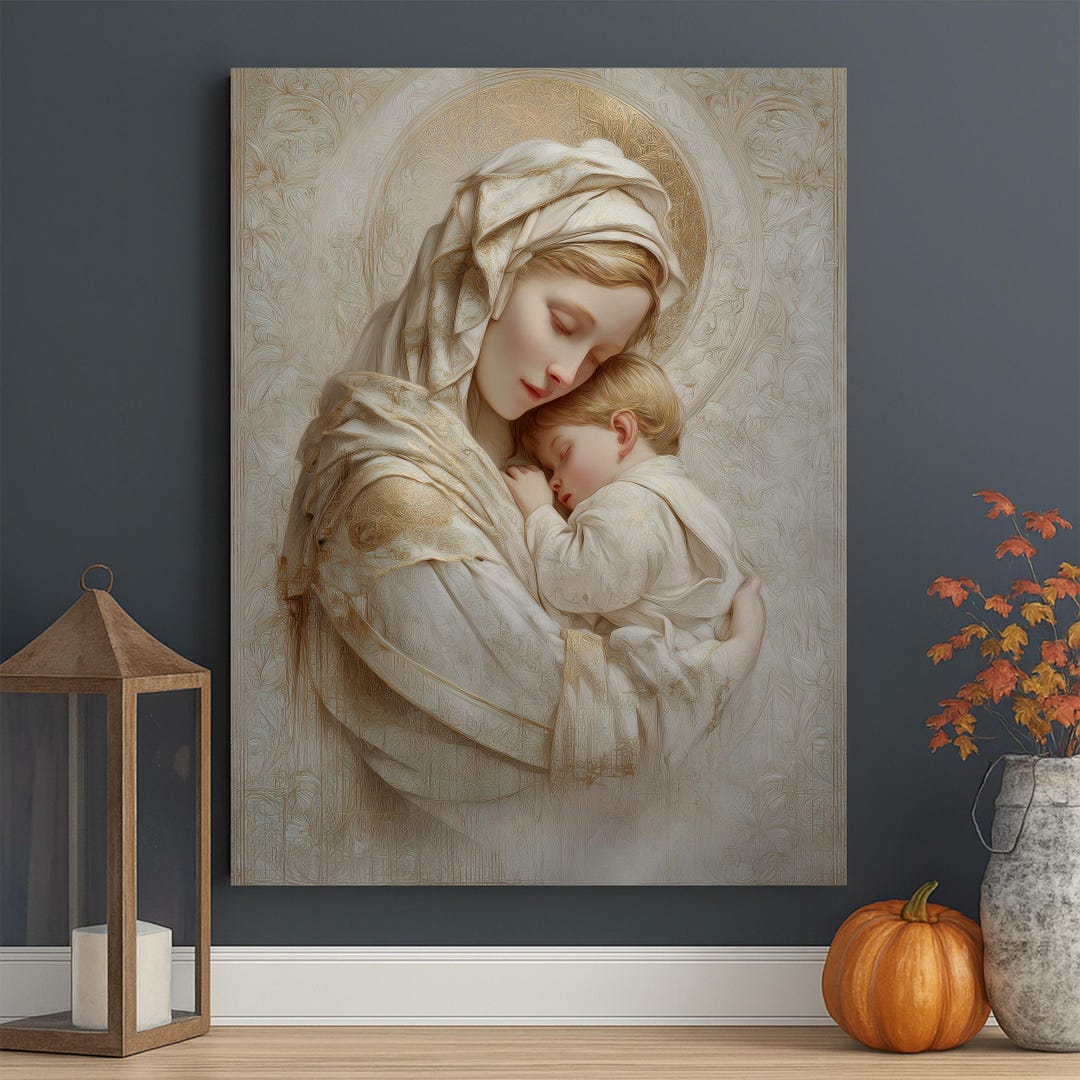Mother Mary and Baby Jesus Canvas Print | Christian Wall Art | Holy ...