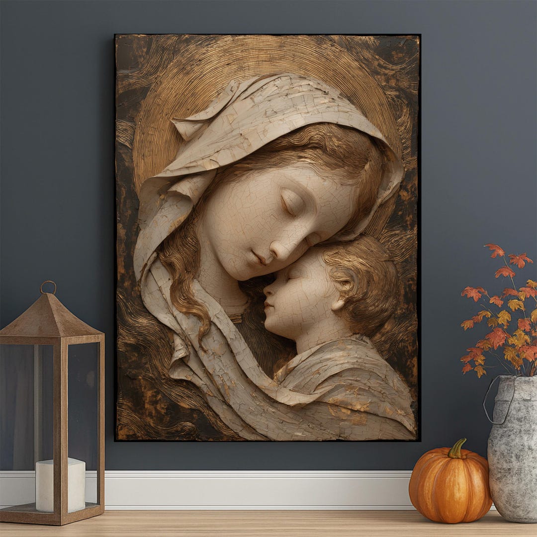 Madonna and Child Art Print – Antique Gold Style, Religious Wall Decor ...
