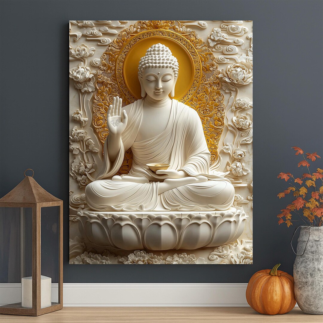 White Buddha Serenity Canvas | Zen Meditation Wall Art | Spiritual ...