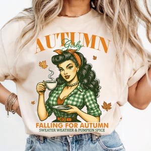 Autumn Girly PNG, Retro Fall Girl Clipart, Pumpkin Spice Coffee PNG, Cozy Autumn Digital Art, Sweater Weather PNG Download