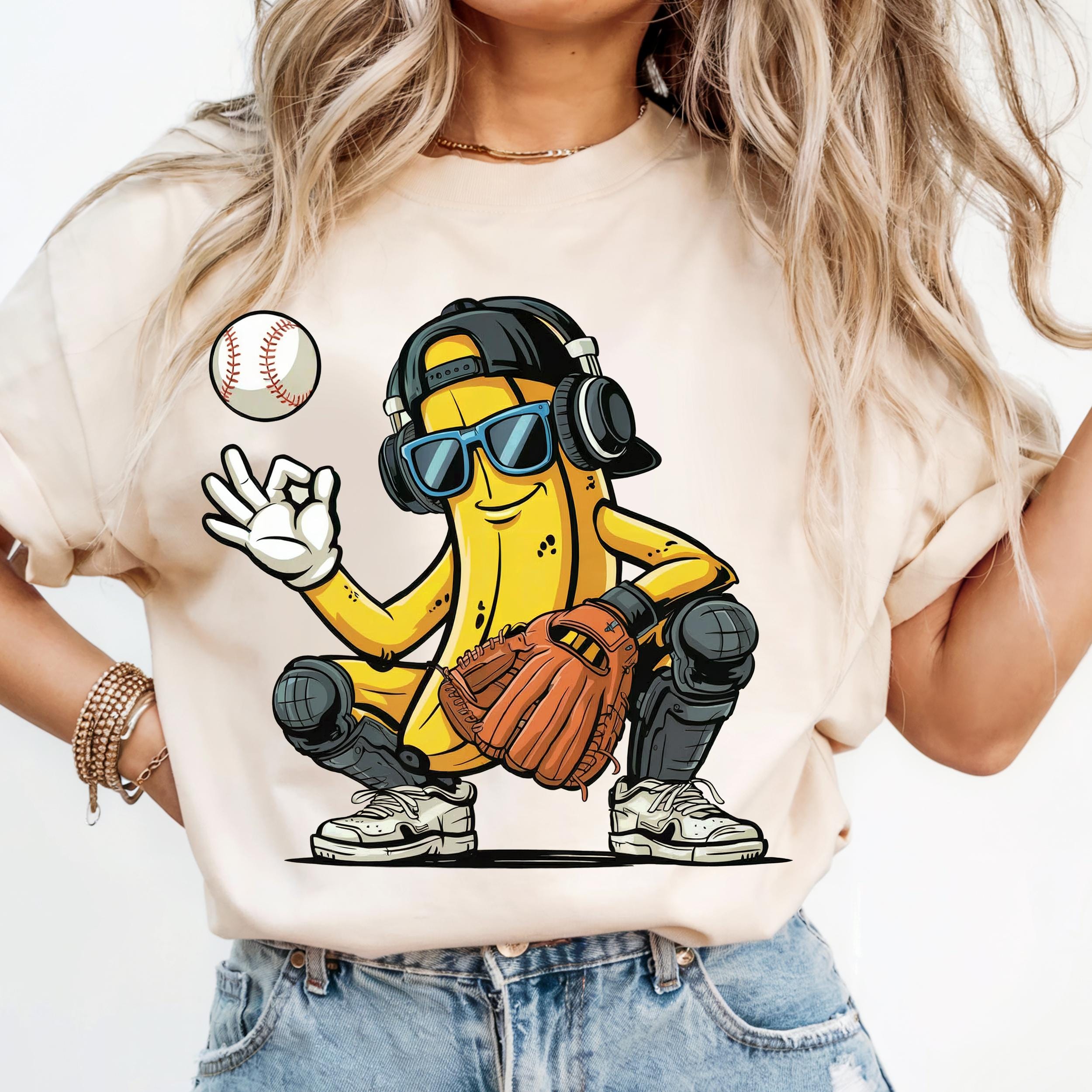 Plátano de béisbol genial PNG / Divertido receptor de fruta PNG / Descarga digital de plátano hip hop