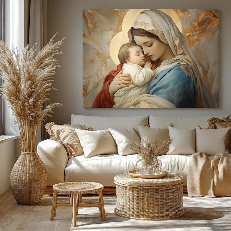 Virgin Mary and Baby Jesus Canvas Art, Catholic Religious Decor - Etsy