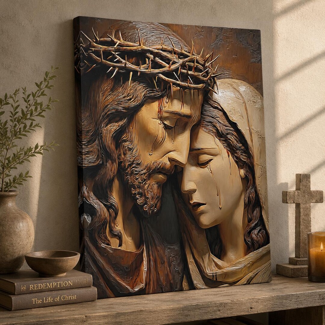 Jesus and Mary Sorrowful Canvas Wall Art, Pieta Style Christian ...