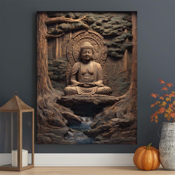 Zen Buddha Meditation Wall Art, Tranquil Canvas Fabric Print