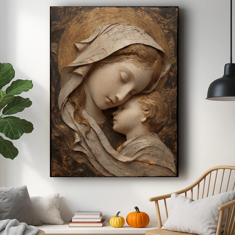 Madonna and Child Art Print – Antique Gold Style, Religious Wall Decor ...