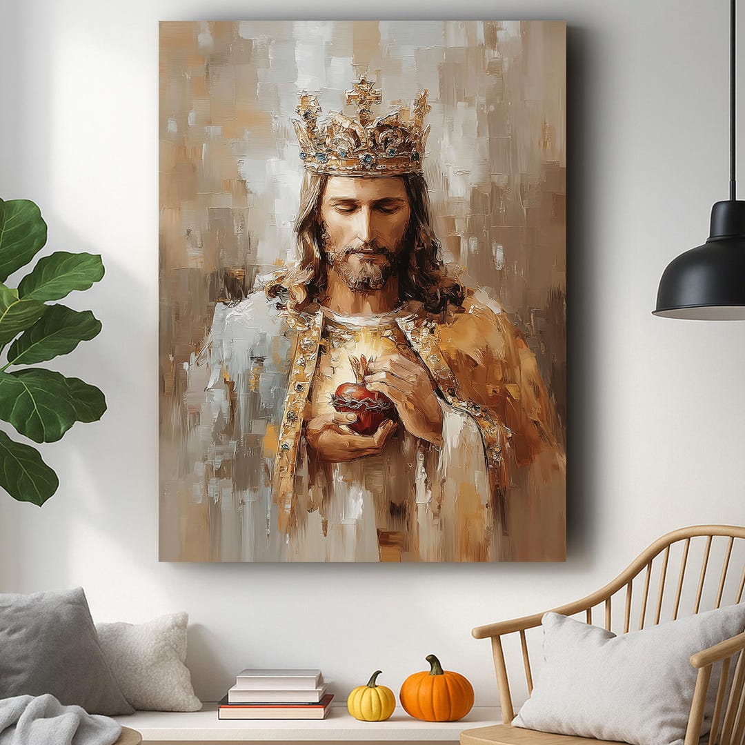 Christ the King Sacred Heart Canvas | Jesus Wall Art | Christian Royal ...