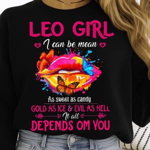 Leo Girl PNG, Zodiac Lips Sublimation Design, Attitude Quote Shirt PNG, Colorful Butterfly Leo Girl Clipart