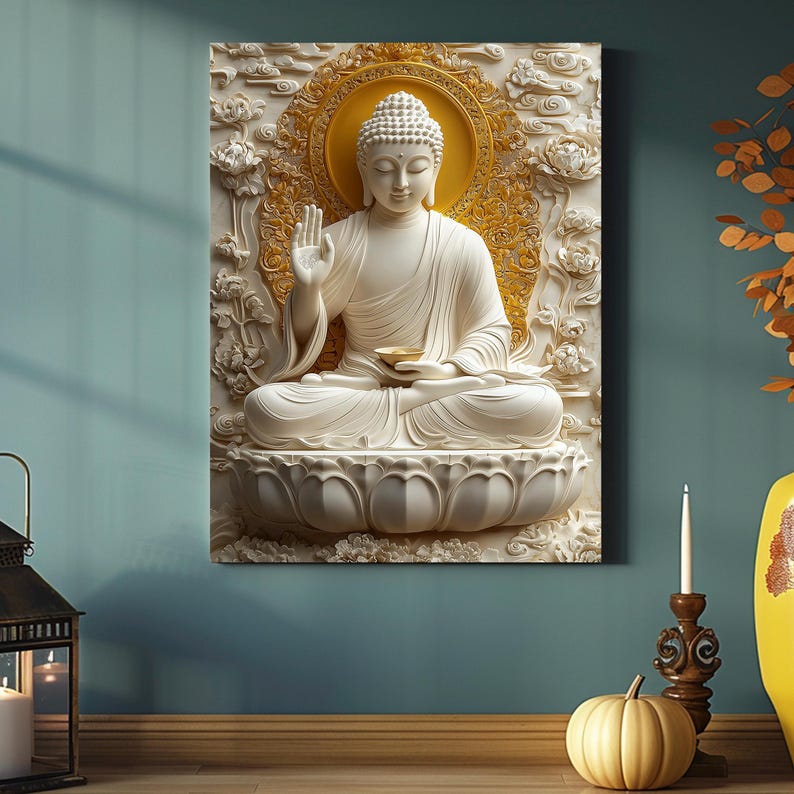 White Buddha Serenity Canvas | Zen Meditation Wall Art | Spiritual ...