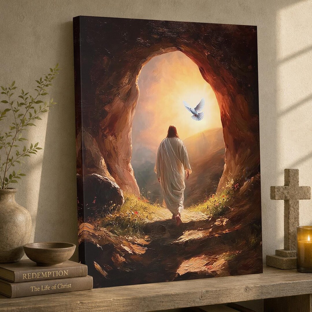 Risen Jesus Empty Tomb Canvas Art, Christian Resurrection Wall Decor - Etsy