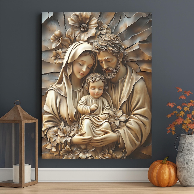 Holy Family Canvas Print – Carved Style, Catholic Home Decor - Etsy