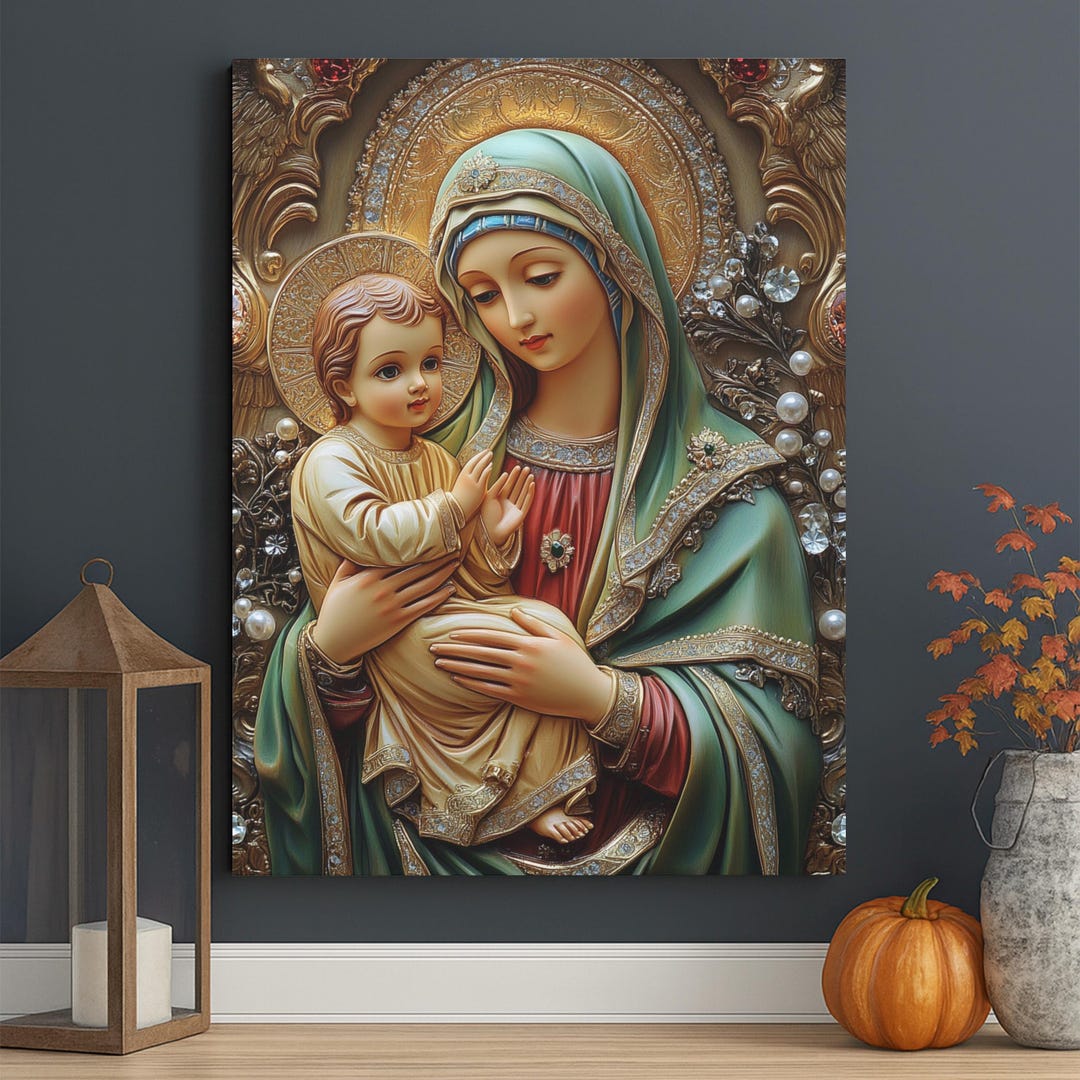 Virgin Mary and Baby Jesus Canvas Icon: Christian Orthodox Wall Art - Etsy