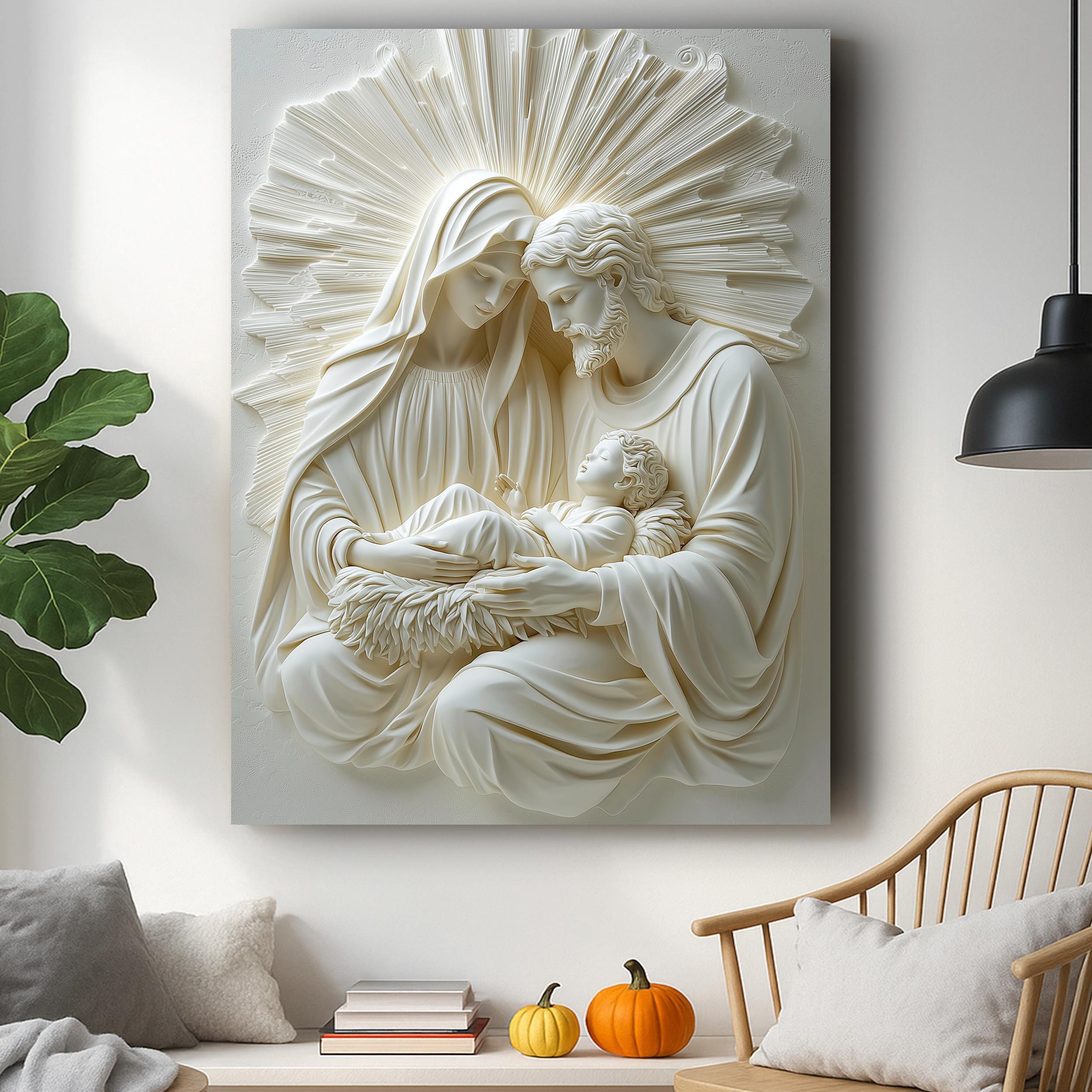 Holy Family Sculpture Canvas – Jesus Mary Joseph Wall Art, Christian ...
