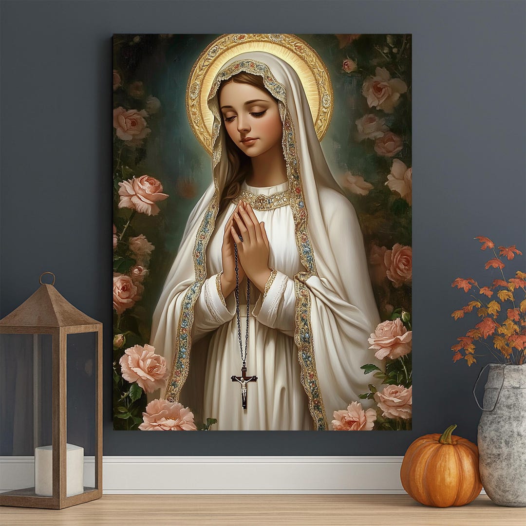 Our Lady of the Rosary Canvas Wall Art | Virgin Mary With Rosary and ...