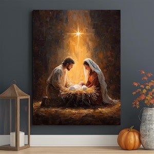 Holy Family Nativity Canvas – Christmas Birth Scene Wall Art