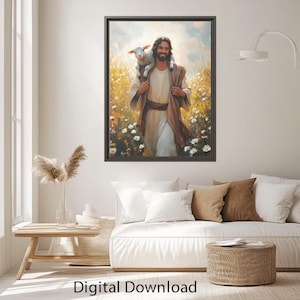 Jesus as the Good Shepherd Digital Download Wall Art - Inspirational Christian Artwork for Home Decor