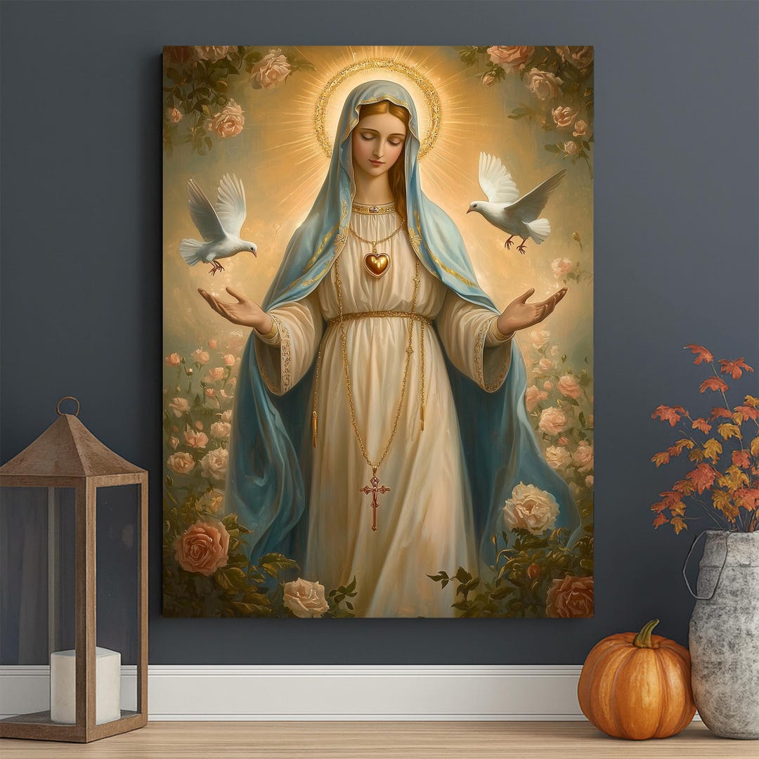 Sacred Heart Virgin Mary Canvas – Spiritual Religious Wall Art - Etsy