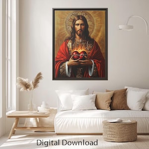 Sacred Heart of Jesus Digital Download - Christian Wall Art, Religious Home Decor, Inspirational Artwork, Catholic Sacred Art